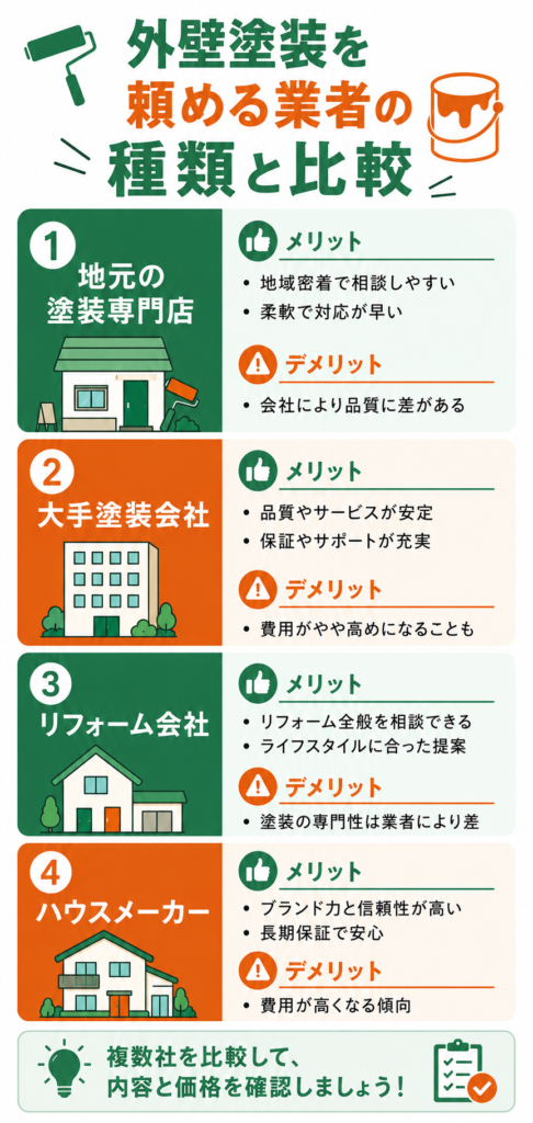 外壁塗装を頼める業者の種類