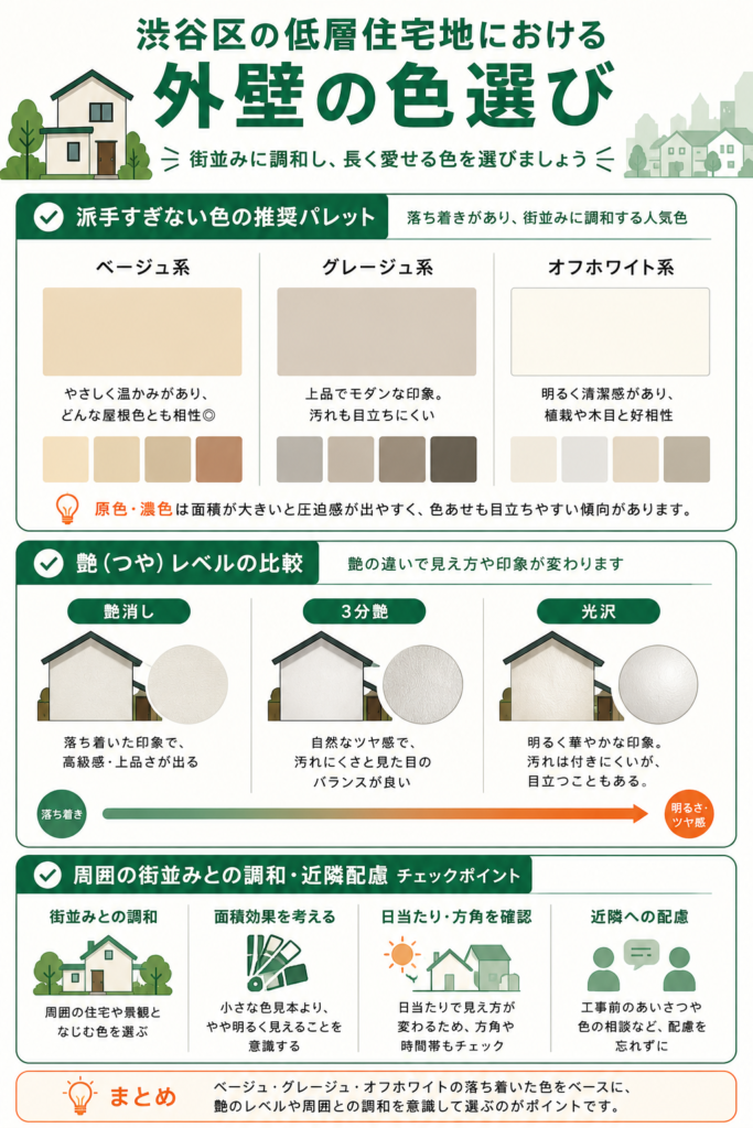 松濤・広尾・代官山の低層住宅地で街並みに調和する色と艶の選び方