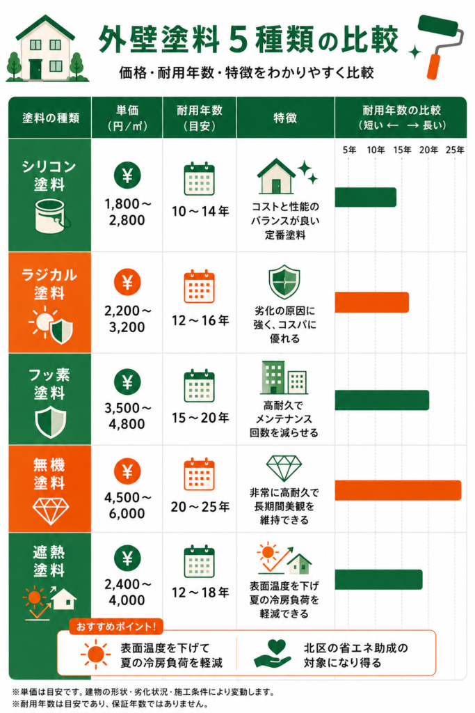 外壁塗装に使う塗料の種類と選び方