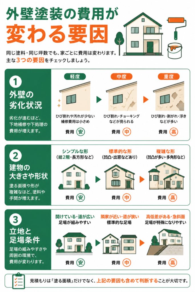 外壁塗装の費用が変わる要因