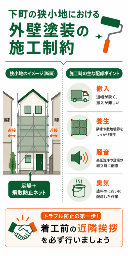 下町の狭小地・狭い路地での施工制約と近隣トラブル回避