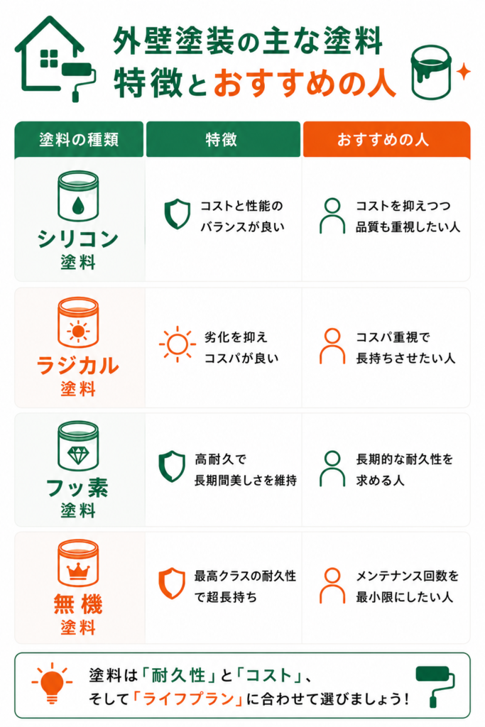 4つの外壁塗装塗料をグレード別に詳しく解説