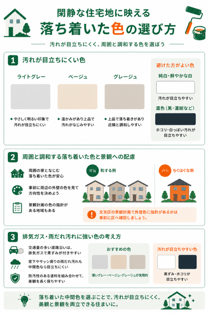 閑静な住宅地に映える「落ち着いた色」の選び方