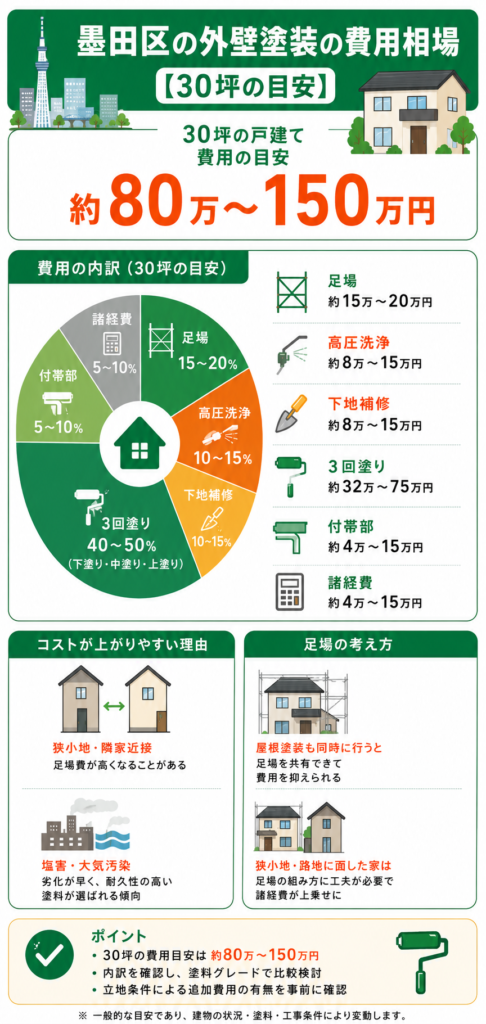 墨田区の外壁塗装の費用相場【30坪の目安】