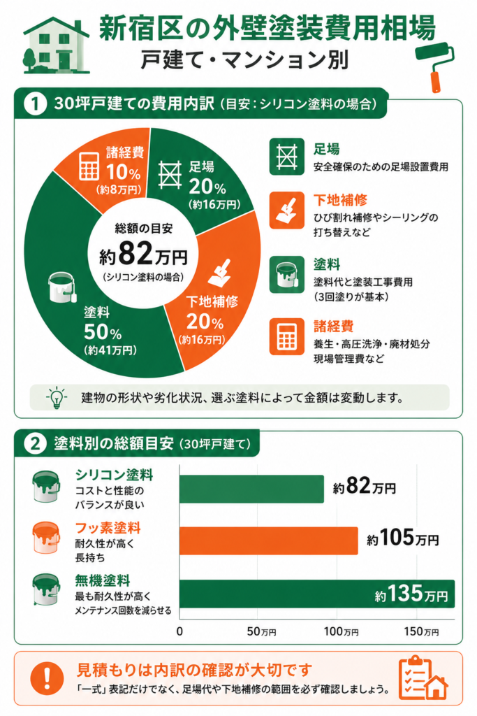 新宿区の外壁塗装費用相場｜戸建て・マンション別