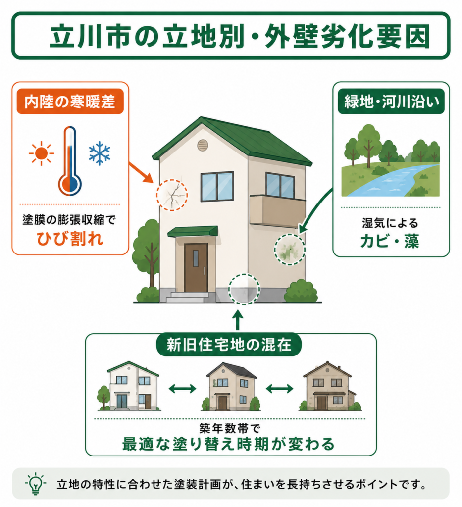 多摩内陸の寒暖差と立地別の劣化要因