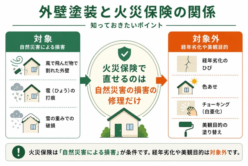 外壁塗装で火災保険が使えるのは自然災害で壊れた箇所の修理だけ