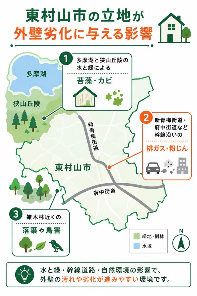 東村山市の立地と外壁の劣化