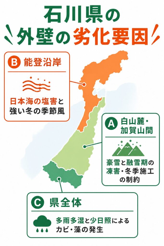 地域で異なる外壁の劣化要因