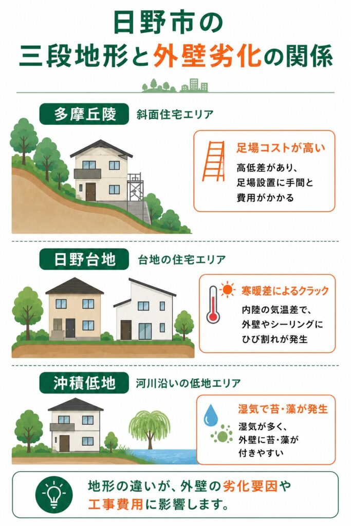 日野市は立地で劣化が変わる(丘陵/台地/低地の三段地形)
