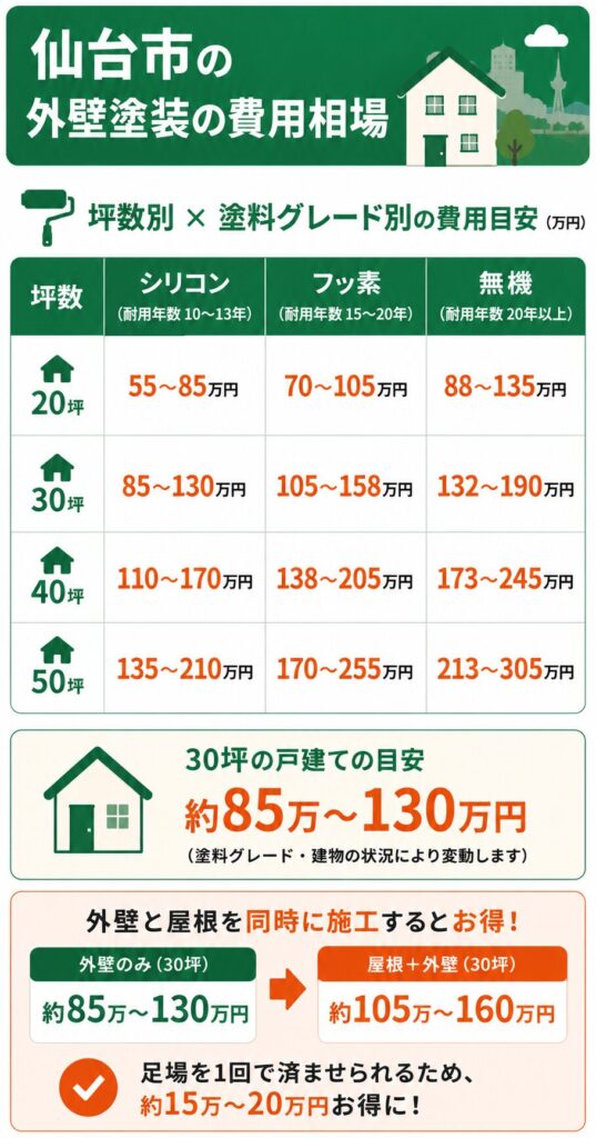 仙台市の外壁塗装の費用相場