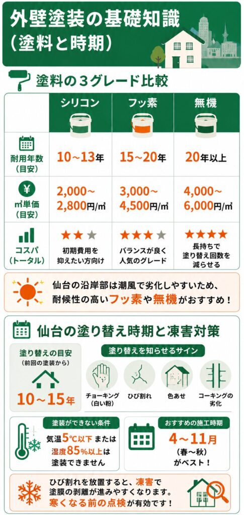 外壁塗装の基礎知識（塗料と時期）