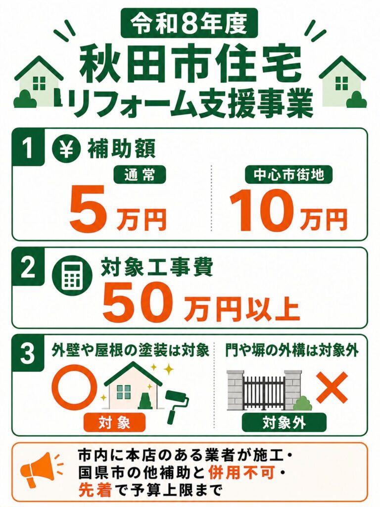 秋田市で使える外壁塗装の補助金【2026年度最新】