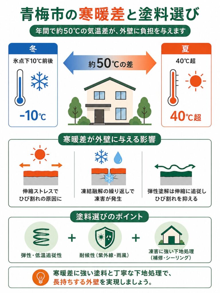 青梅市の厳しい寒暖差と塗料選び