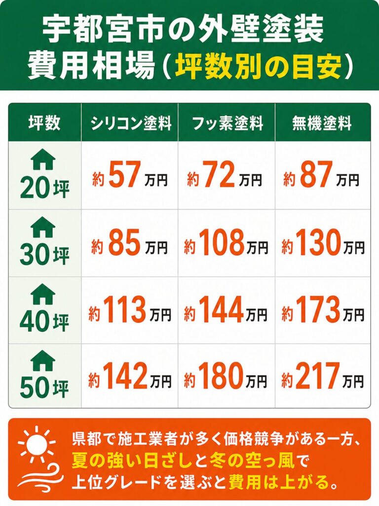 宇都宮市の外壁塗装の費用相場