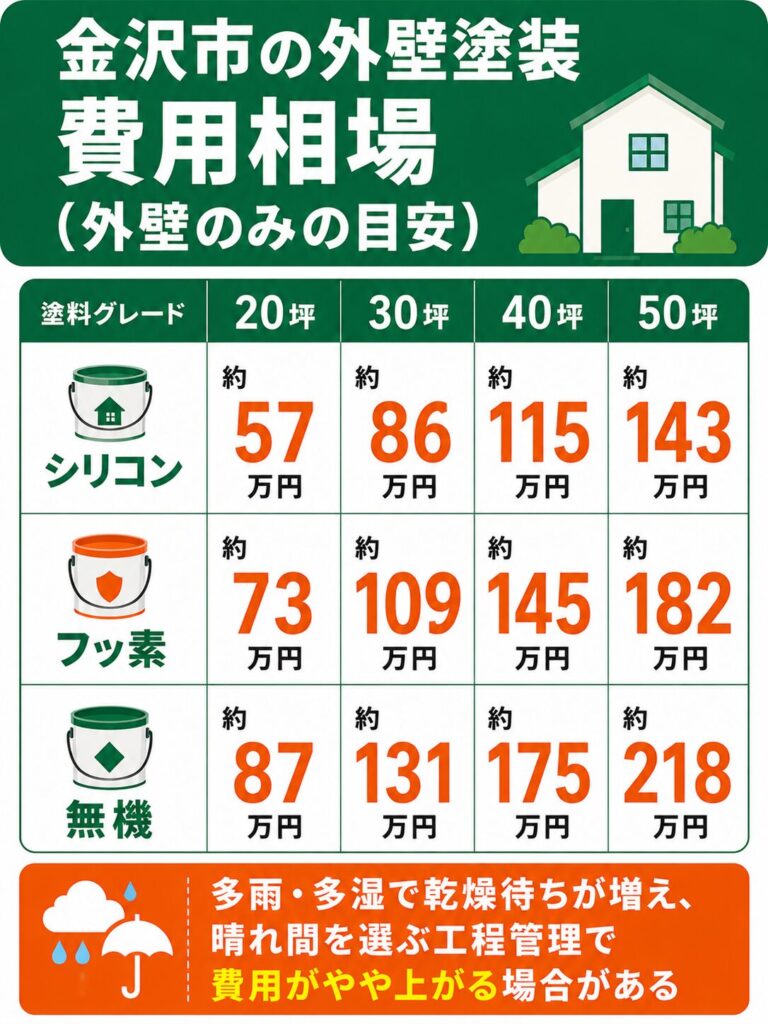 金沢市の外壁塗装の費用相場