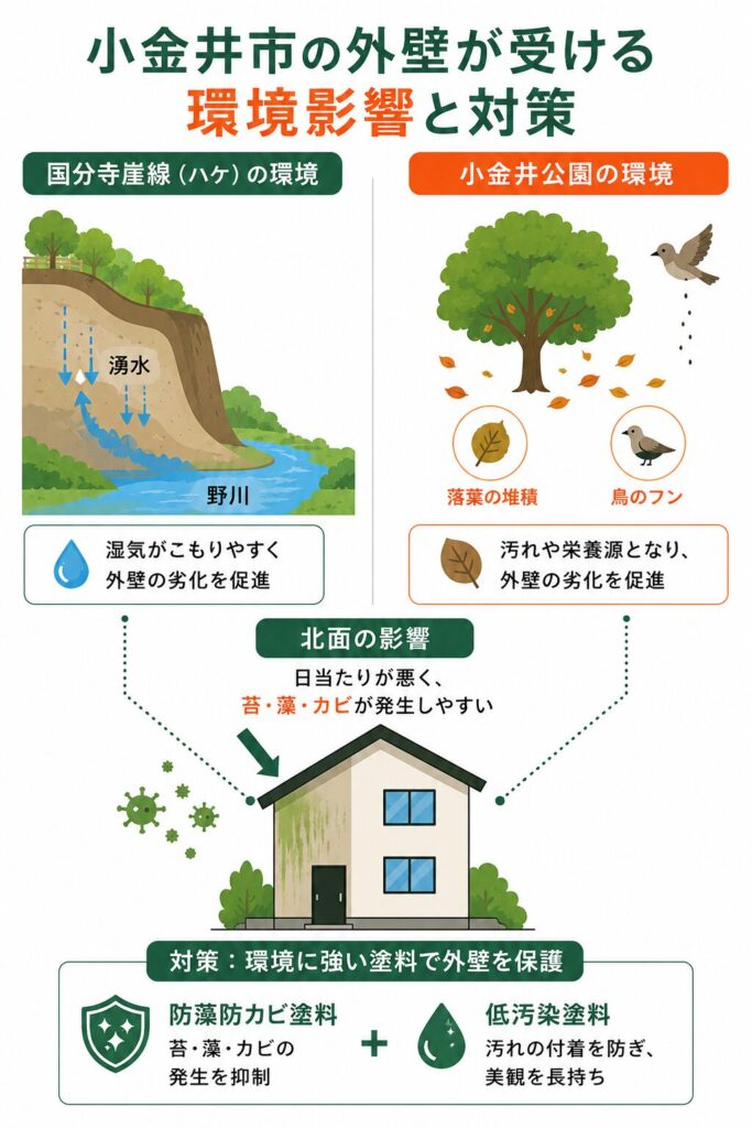 国分寺崖線「ハケ」と小金井公園—緑と水の環境が外壁に与える影響