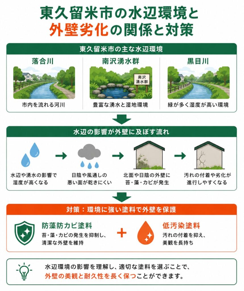 「平成の名水百選」の湧水と水辺がもたらす外壁劣化