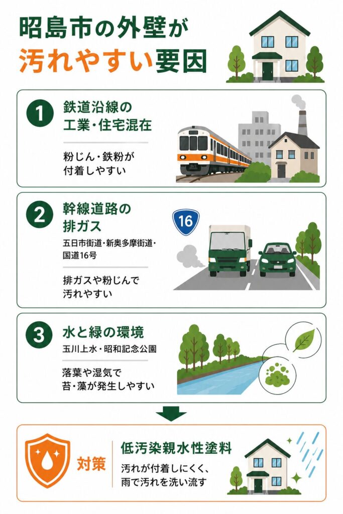 沿線・工業混在と幹線道路の汚れ対策