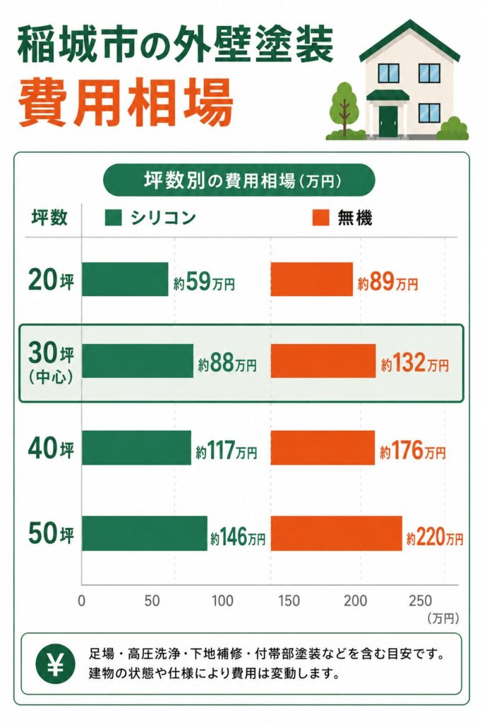 稲城市の外壁塗装費用相場【坪数別】
