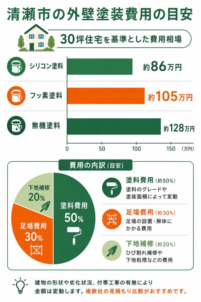 清瀬市の外壁塗装費用相場(30坪の目安)