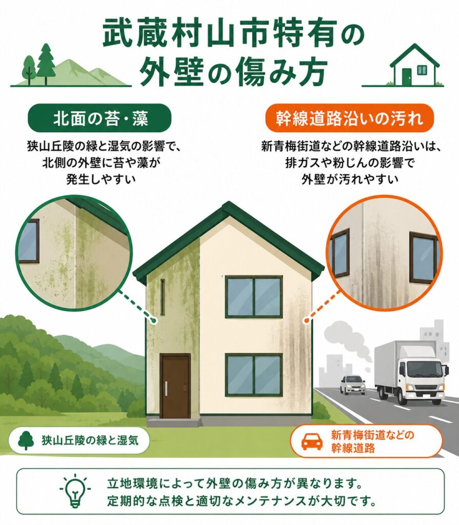 狭山丘陵の緑と湿気が武蔵村山の外壁を傷める理由