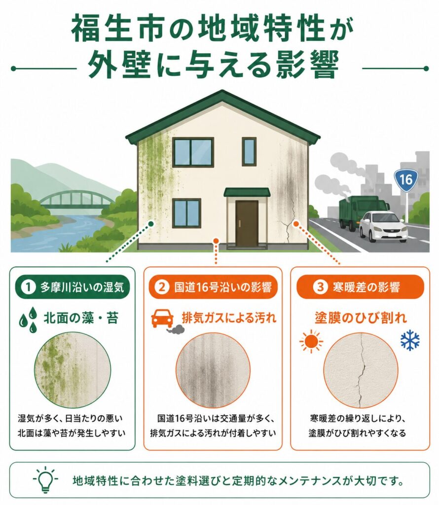 福生市の地域特性と外壁の傷み方