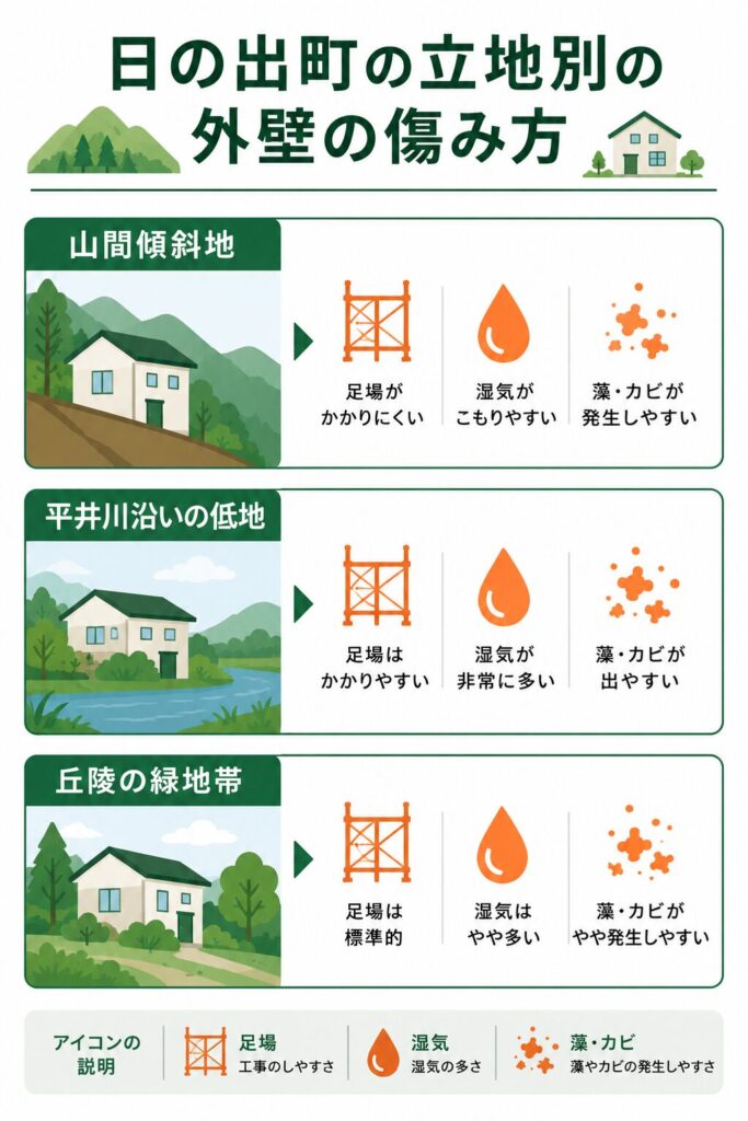 日の出町の地域特性と外壁の傷み方