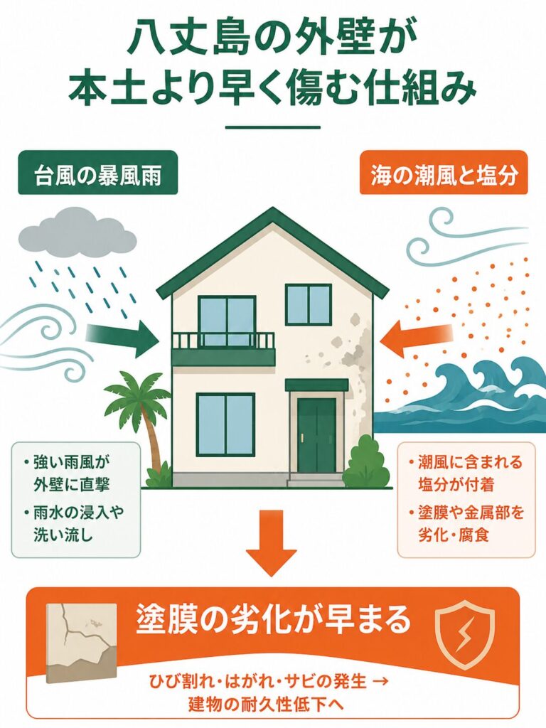 台風銀座と黒潮の塩害—八丈島で外壁が傷む理由