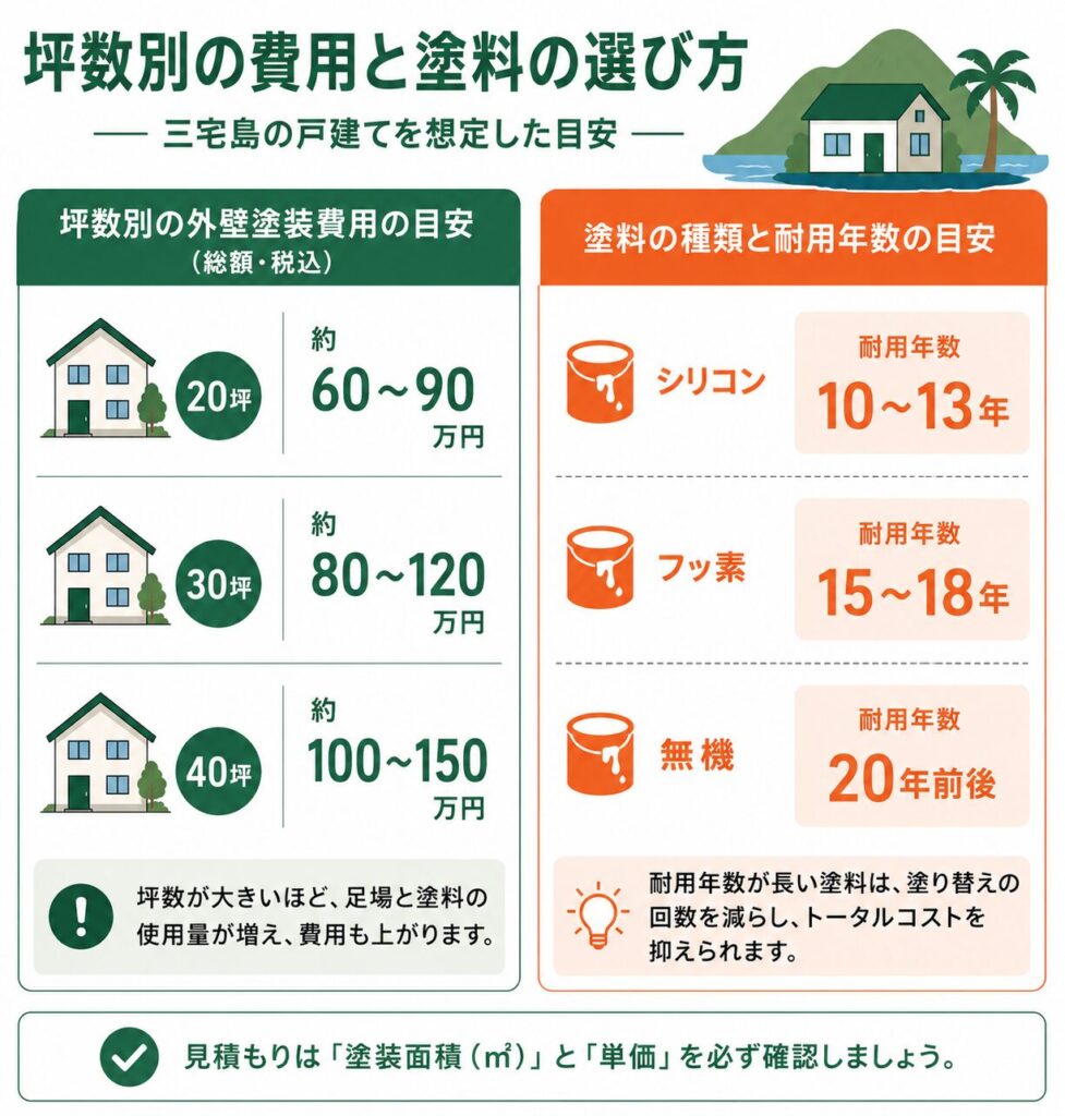 坪数別の費用と塗料の選び方
