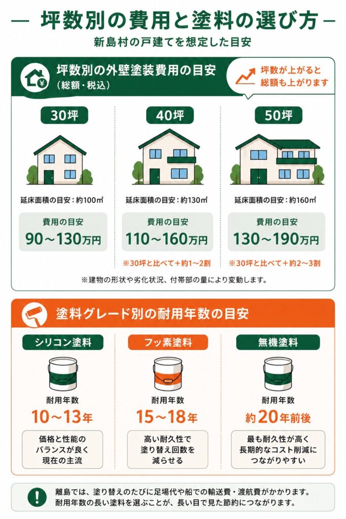 坪数別の費用と塗料の選び方