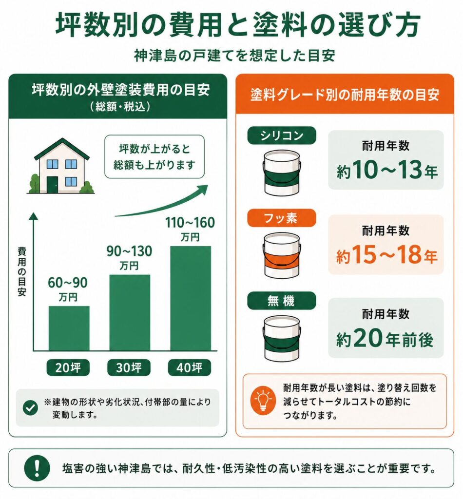 坪数別の費用と塗料の選び方