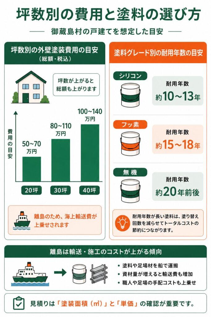 坪数別の費用と塗料の選び方