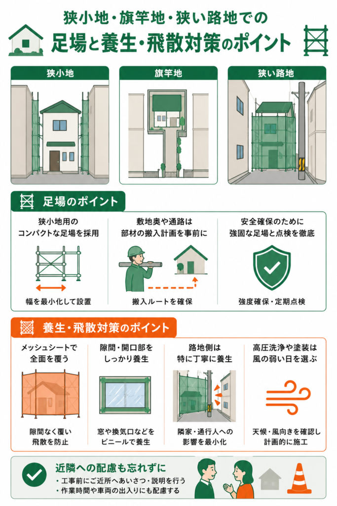 狭小地・路地・接道が狭い現場の足場と費用
