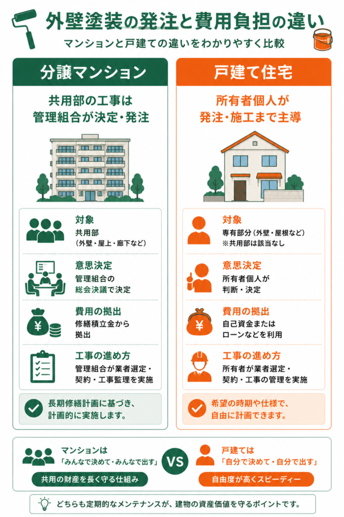 分譲マンションと戸建てで外壁塗装はこう違う