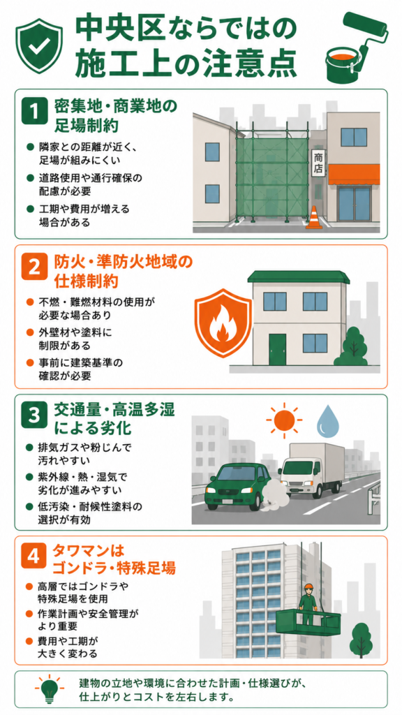 中央区ならではの施工上の注意点