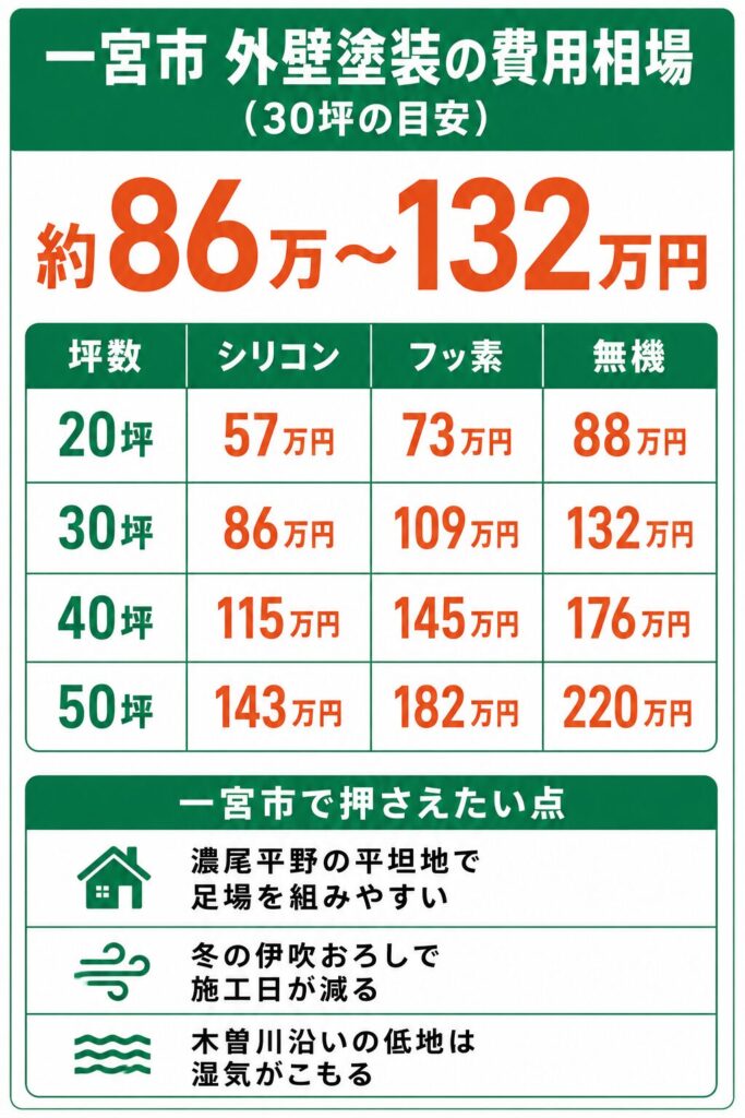一宮市の外壁塗装の費用相場