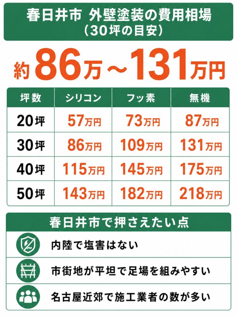 春日井市の外壁塗装の費用相場
