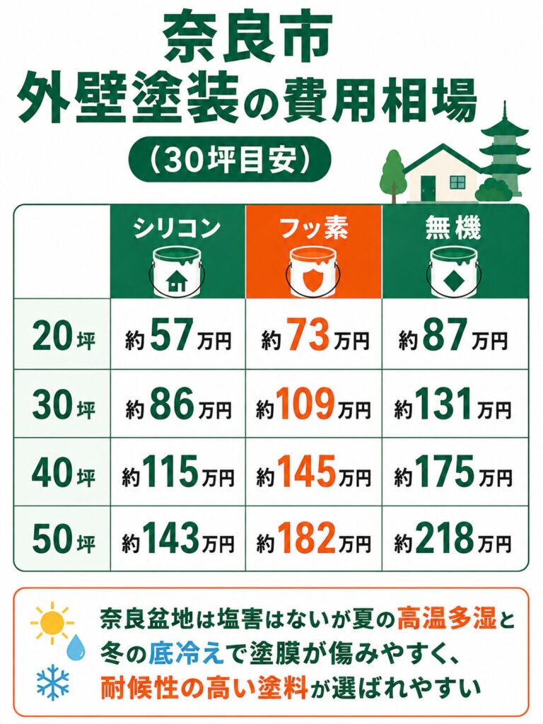 奈良市の外壁塗装の費用相場