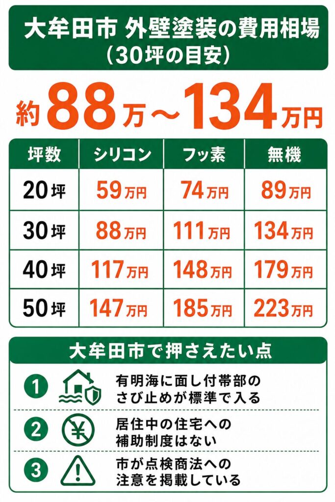 大牟田市の外壁塗装の費用相場