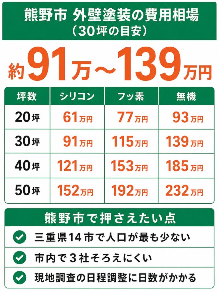 熊野市の外壁塗装の費用相場