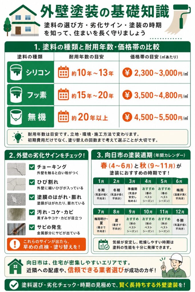 外壁塗装の基礎知識と向日市での塗り替え時期