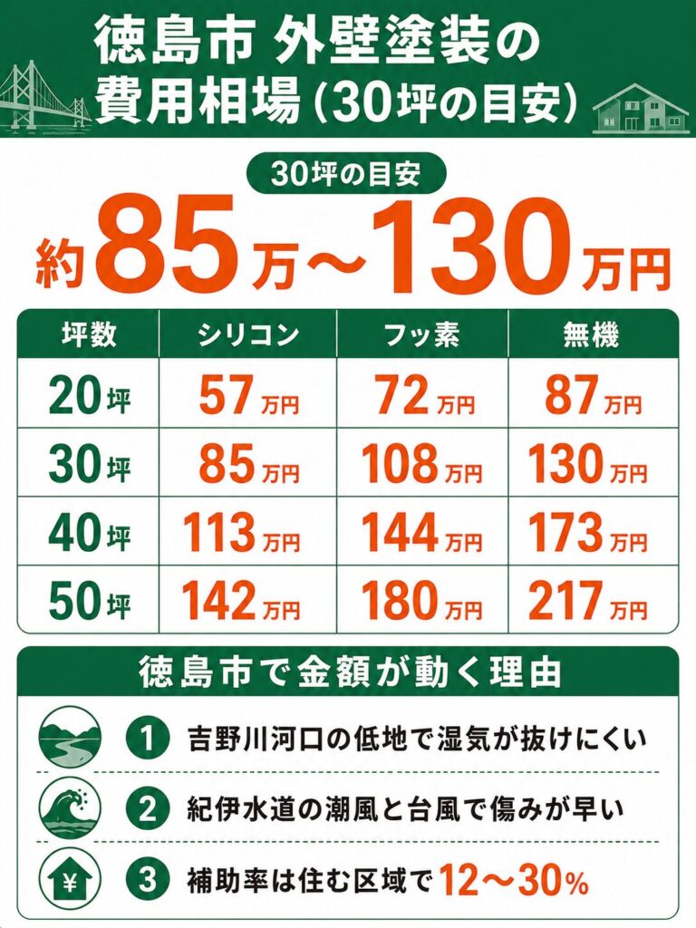 徳島市の外壁塗装の費用相場
