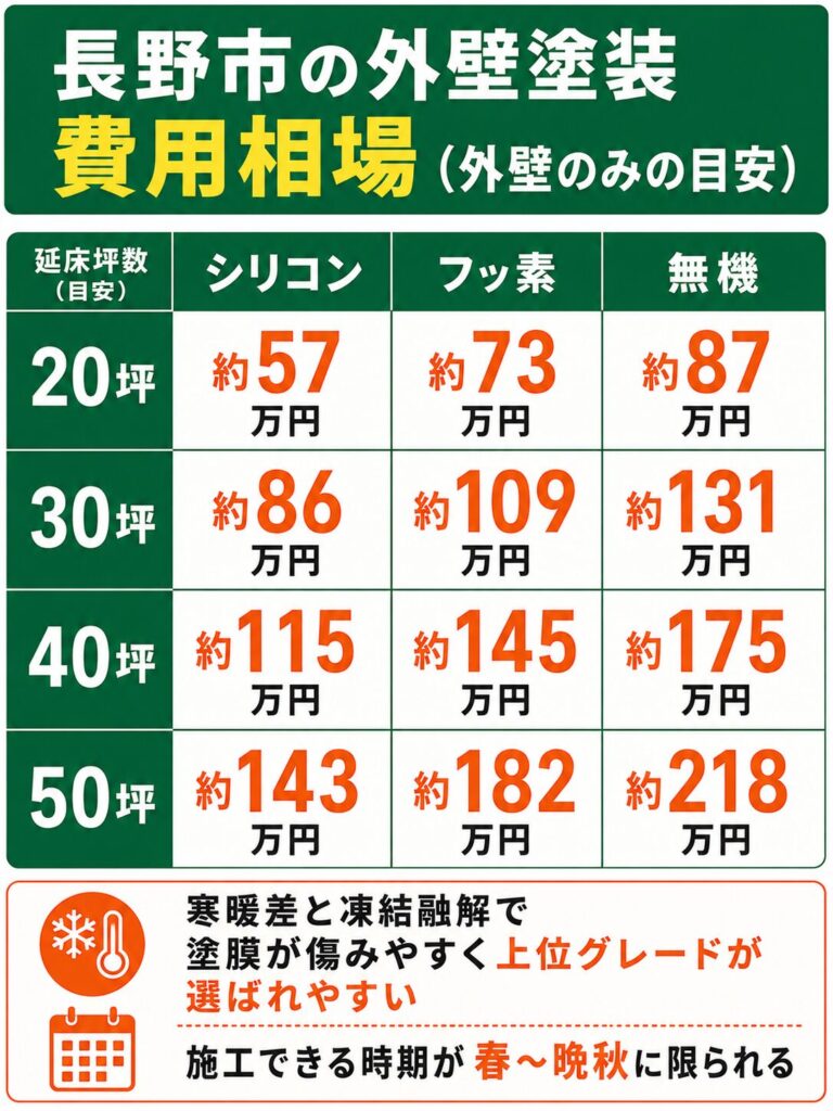 長野市の外壁塗装の費用相場
