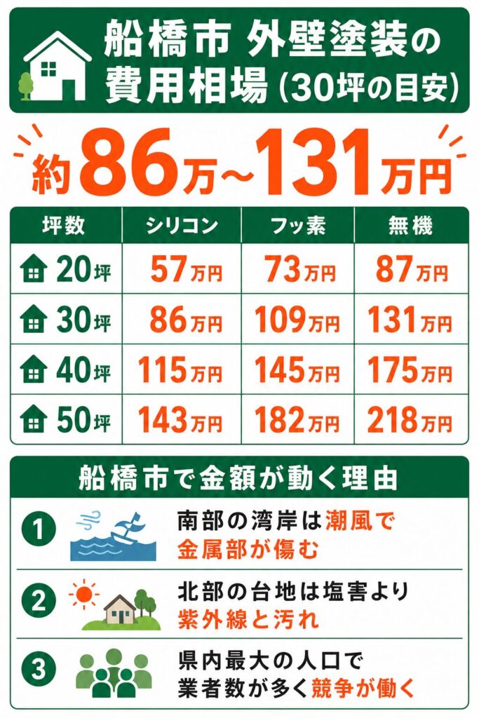 船橋市の外壁塗装の費用相場
