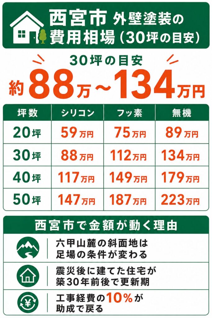 西宮市の外壁塗装の費用相場