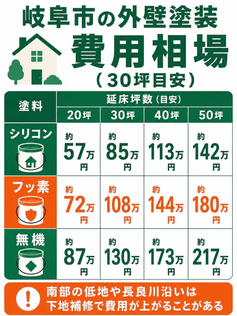 岐阜市の外壁塗装の費用相場